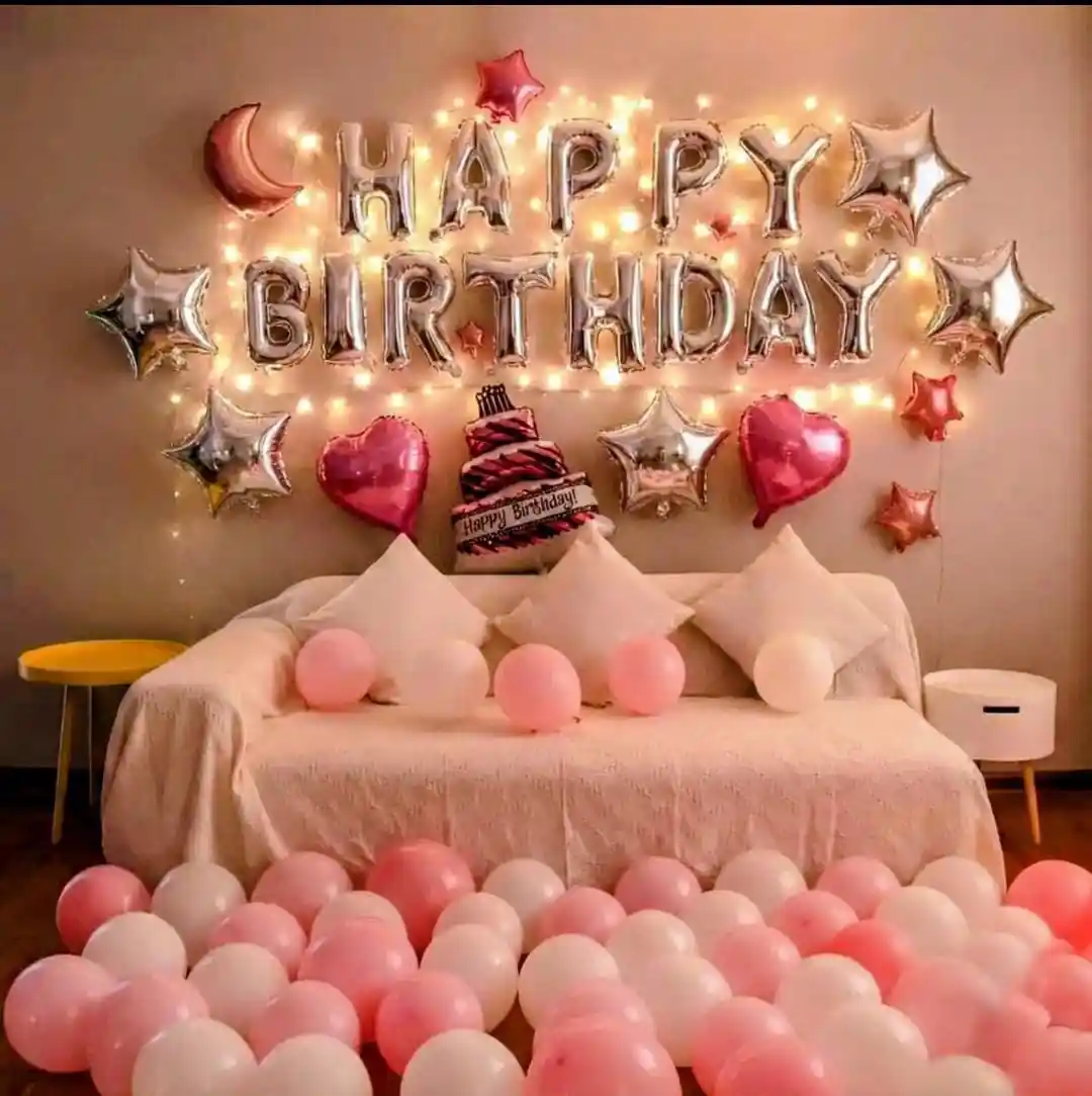 Silver Foil And Fairy Lights Birthday Decor